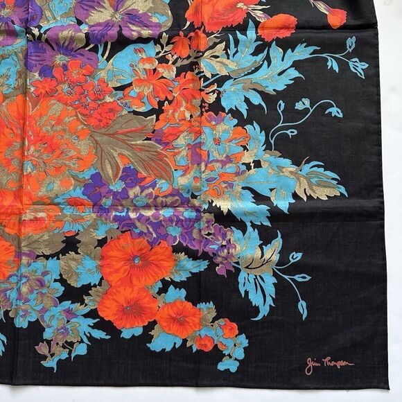 Jim Thompson 100% Cotton Multicolor Floral Print Scarf Handroll Hems 34” Square - Picture 1 of 8